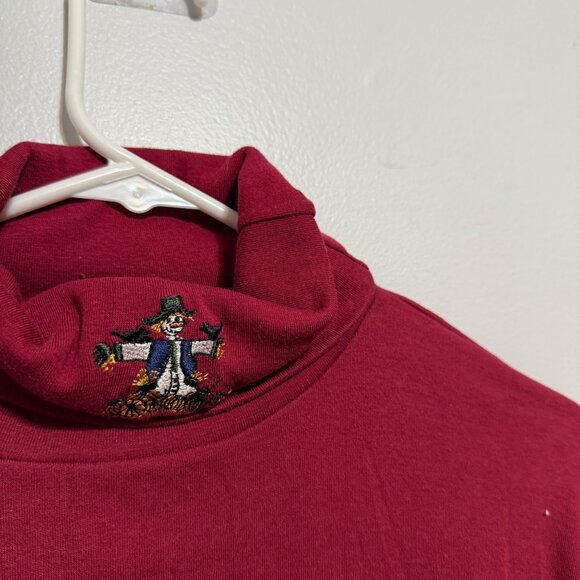 Vintage Red Long Sleeve Turtleneck Shirt With Scarecrow Embroidery - Picture 2 of 4